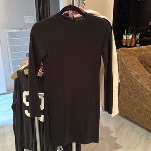 zara black long sleeve cotton knit dress